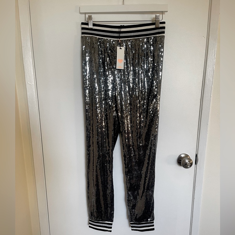 On Twelfth - silver sequins jogger pants size M